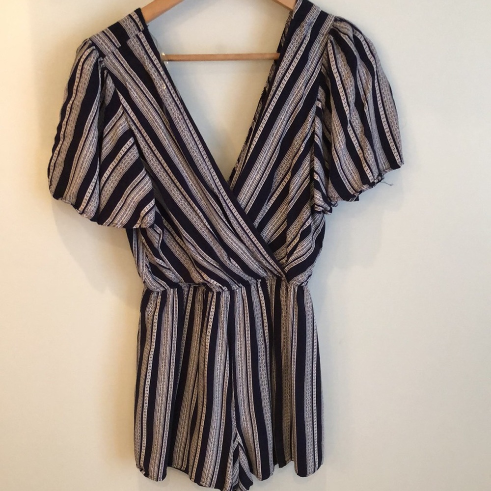 3/$10 Navy Striped Romper